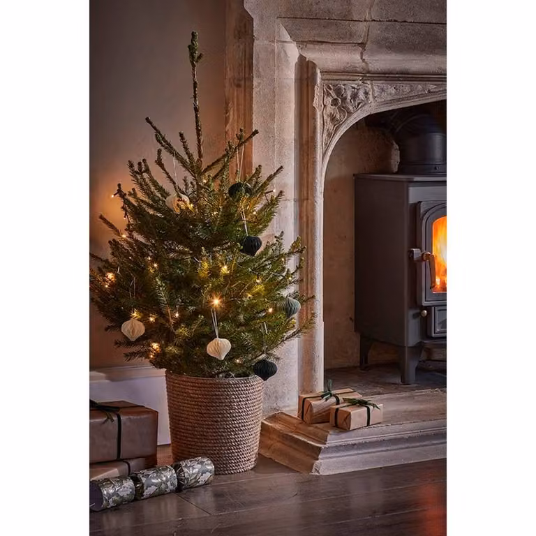 Lemon Pavilion Christmas Tree Bucket in Brown, Galvanised Steel and Jute, W: 32 cm, D: 32 cm, H: 32 cm