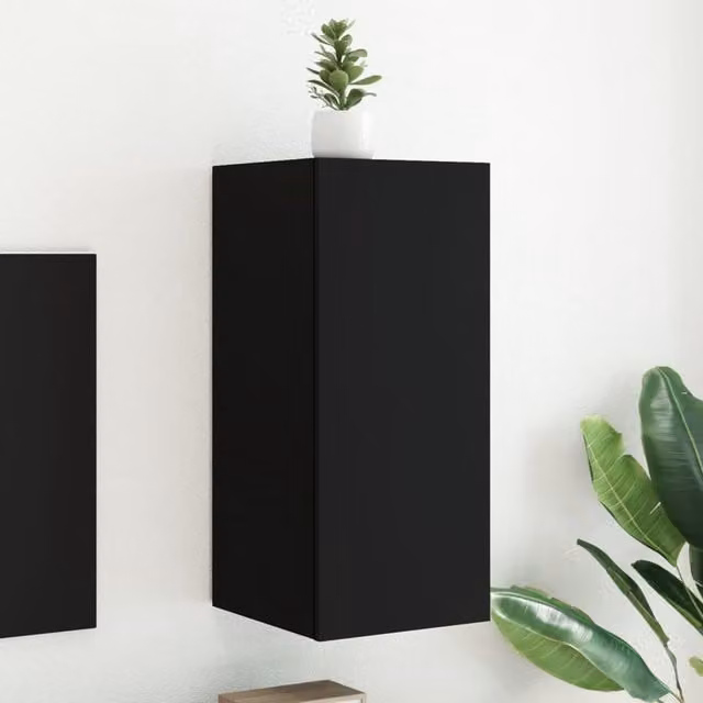 Berkfield Home Modern Wall Mounted TV Cabinet with Integrated LED Lights, Black, W/D/H: 30.5 x 35.0 x 70.0 cm