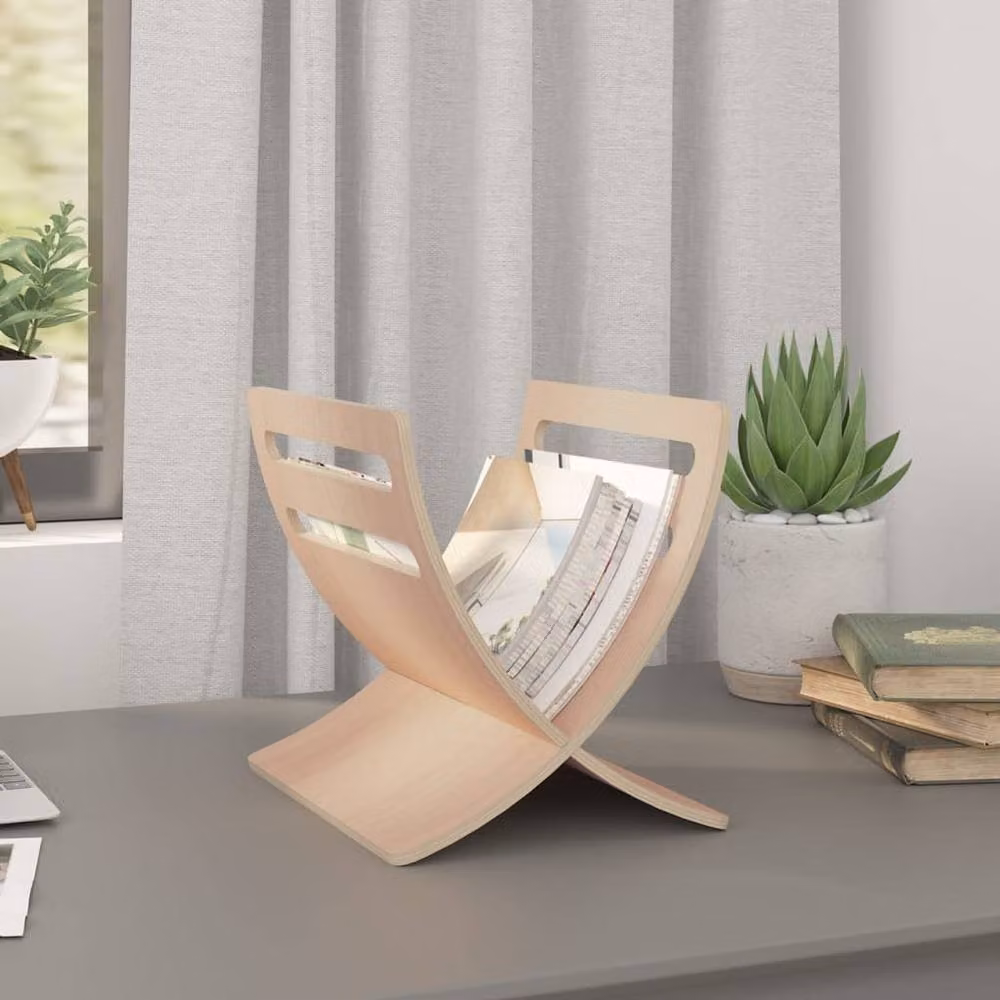 Berkfield Home Wooden Floor Standing Magazine Rack in Beige – 2