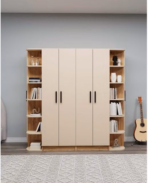 Destina Home Linda-Luses Wardrobe Set of 2 with Cabinets and Shelves in Beige and Orange