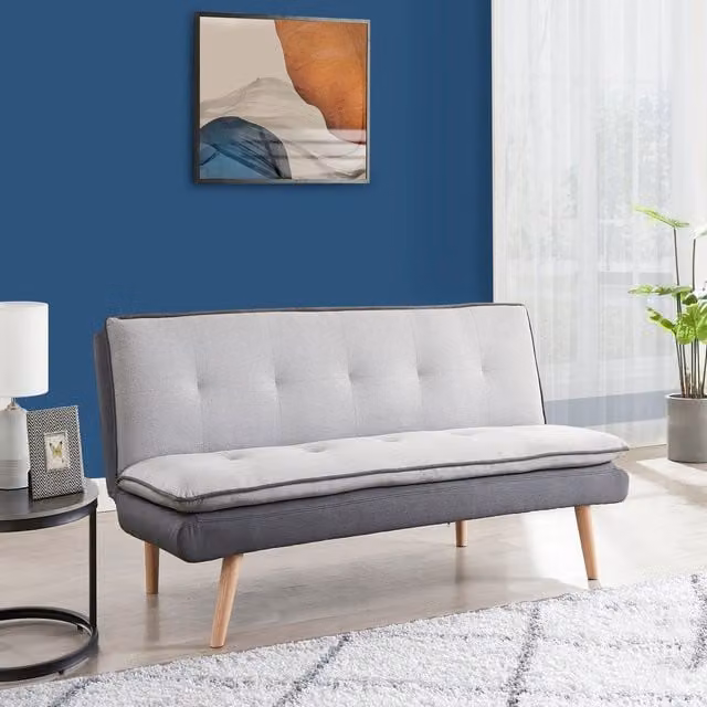 William 3 Seater Grey Contrast Fabric Click Clack Sofa Bed with Wooden Legs