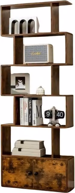 Pirlo Plush Industrial Geometric 5 Compartment Book Shelf in Brown