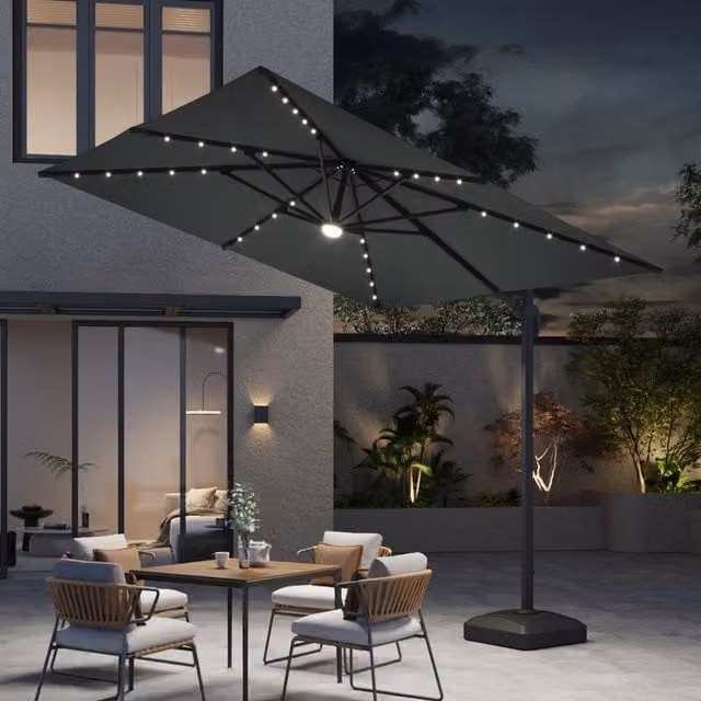Breeins LED Cantilever Parasol in Grey with Heavy-Duty Base