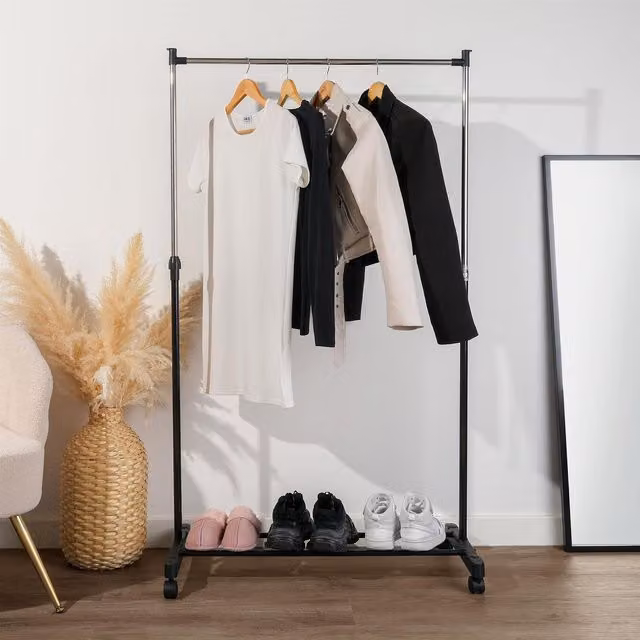 OHS Matt Black Metal Minimalist Continuous Linear Clothes Rail