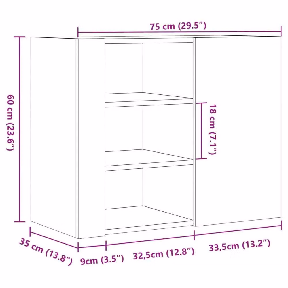 Berkfield Home Black Wall Mounted Cabinet with Hinged Doors and Internal Shelves, W/D/H: 75 x 35 x 60 cm – 6