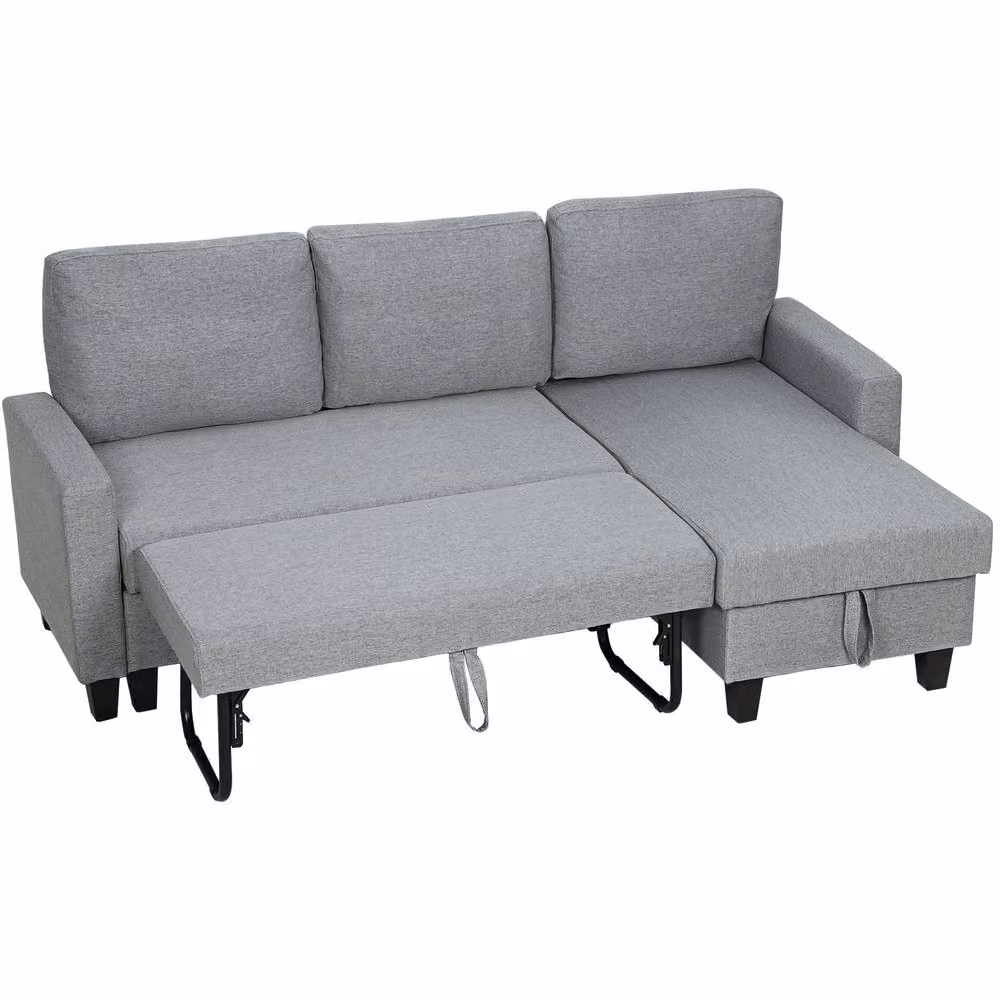 STILVORA 3-Seater Grey Linen Upholstered Sofa Bed with Storage and Removable Covers – 3