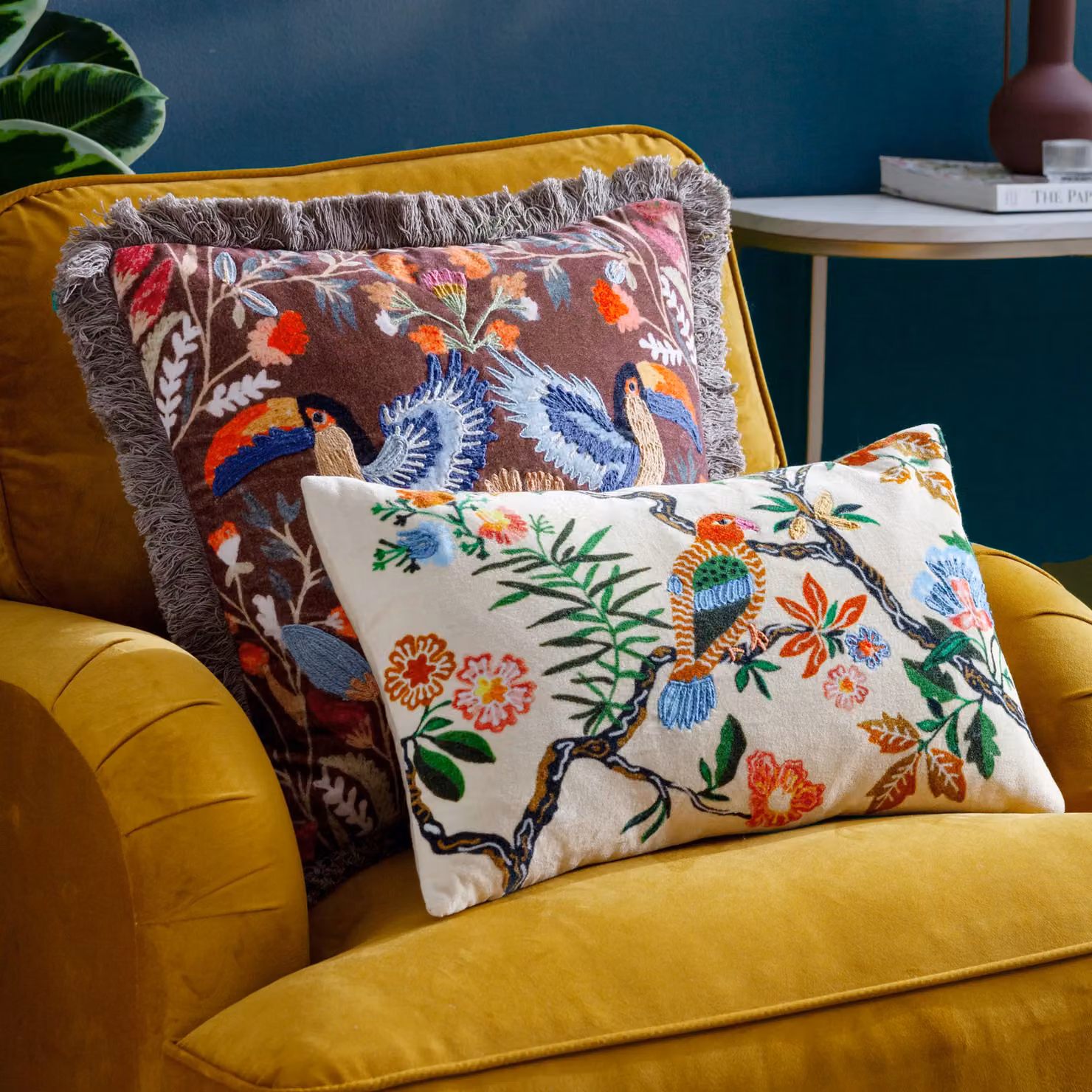 Wylder Tropics Sittacula Embroidered Multicolour Rectangular Cushion, W/H: 50 x 30 cm – 4