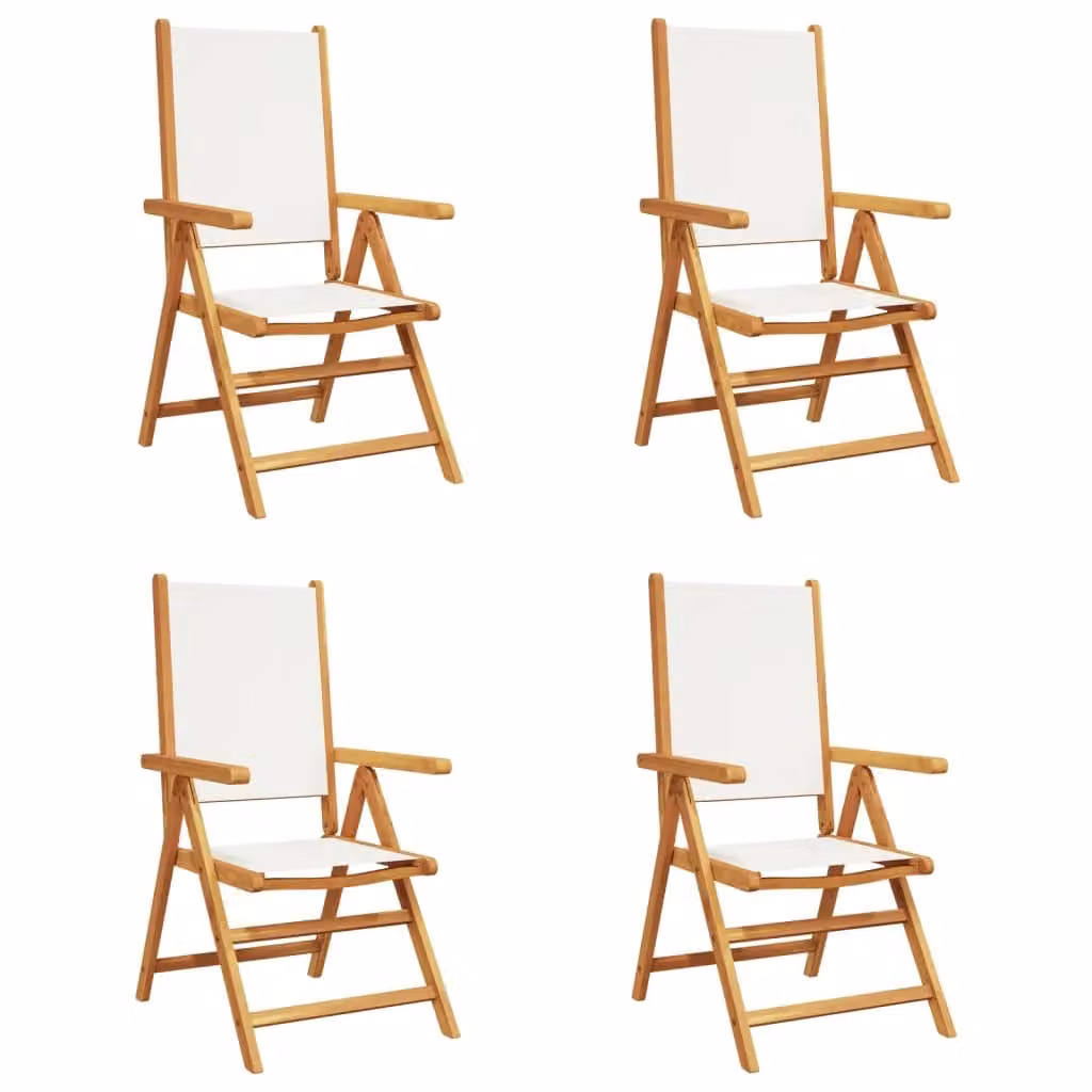 Berkfield Home Set of 4 Reclining Garden Chairs in Cream White Fabric and Acacia Wood – 2