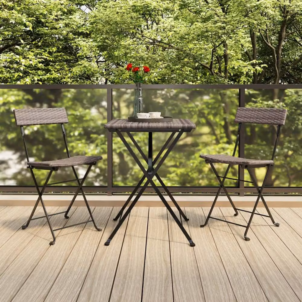 Berkfield Home Beautiful Folding Bistro Chairs, 2 Piece Set in Grey Poly Rattan and Steel – 2