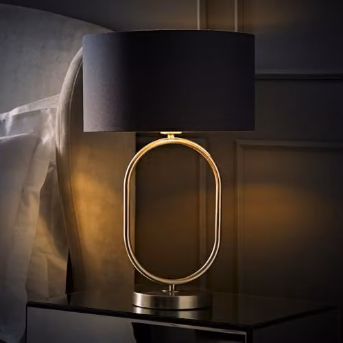ValueLights Antonia Oval Table Lamp with Charcoal Fabric Drum Shade and Chrome Base, Bulb Included – 2