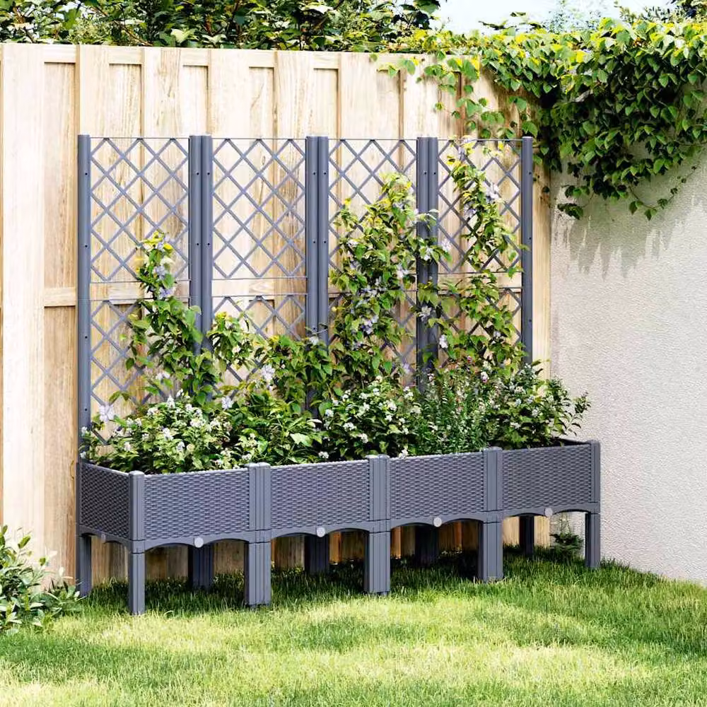 Berkfield Home Garden Planter with Trellis in Blue Grey, W: 160 cm, D: 40 cm, H: 142 cm – 2