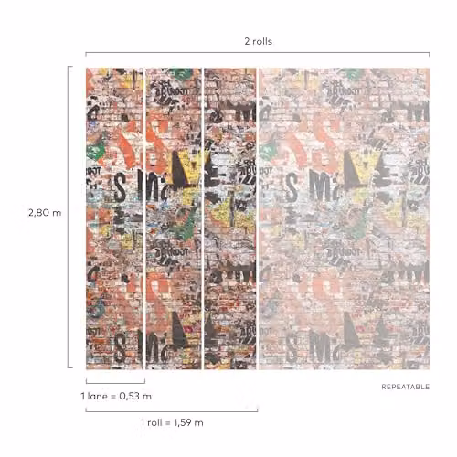 Grandeco Graffiti Shabby Wall Mural, Red and Multicolour, W: 280 cm, H: 159 cm – 2