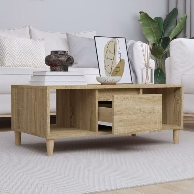 Berkfield Home Sonoma Oak Coffee Table in Brown, W/D/H: 90 x 50 x 36.5 cm