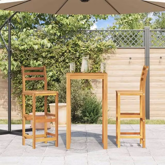 Berkfield Home Set of 2 Durable Acacia Wood Bar Chairs in Brown