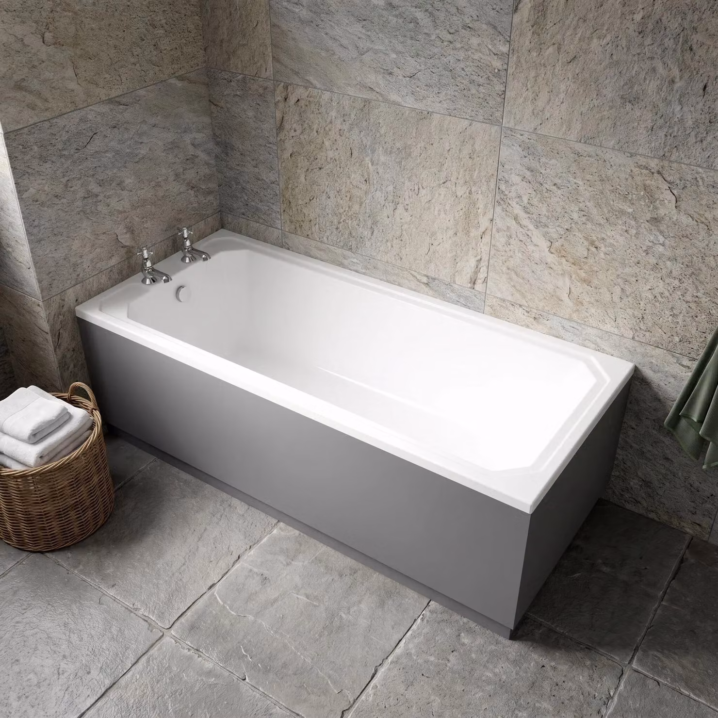 Balterley Harrington Rectangular Single Ended Acrylic Shower Bath Tub, White, W/D/H: 170 x 70 x 40 cm – 2
