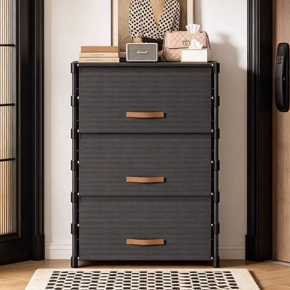 KORVIXA Black 3 Drawer Shoe Cabinet with Tilting Compartments, W/D/H: 100 x 100 x 100 cm – 4