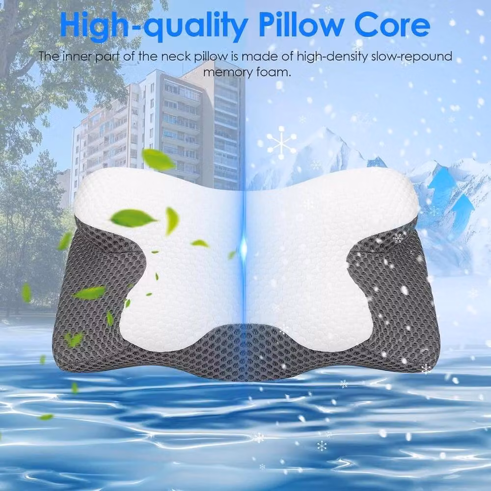 EONLION Grey Contour Orthopaedic Memory Foam Ergonomic Pillow for Adults, Single Size – 4