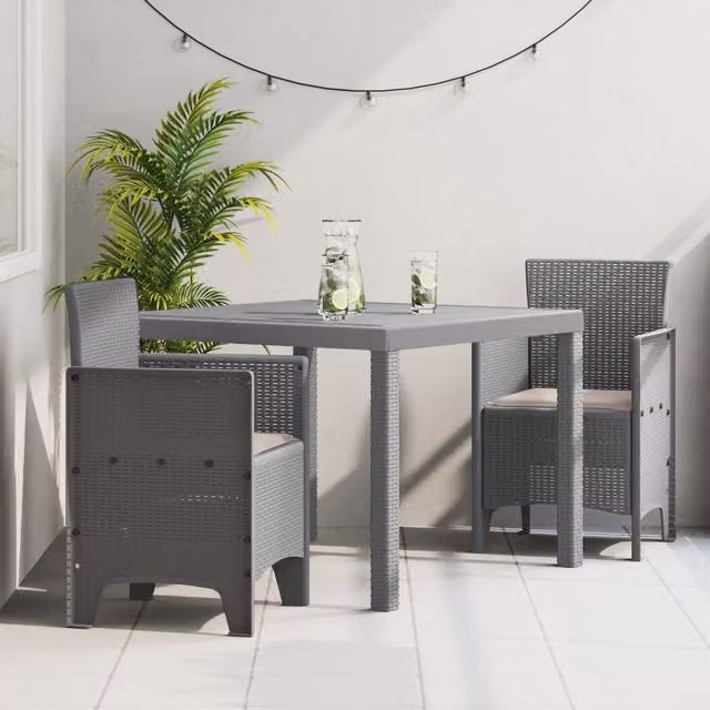 Berkfield Home 3 Piece Garden Dining Set with Light Grey Cushions and Poly Rattan