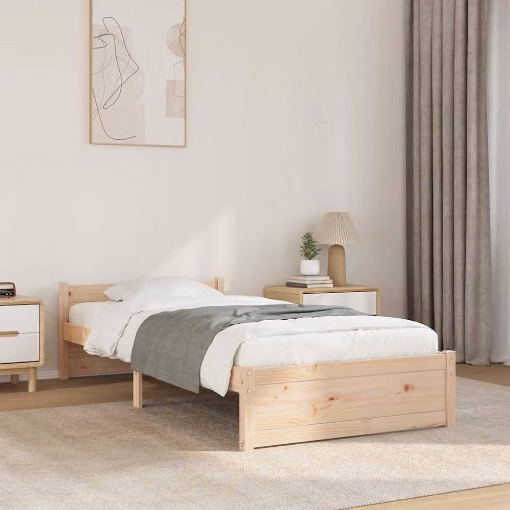 Berkfield Home Beautiful Solid Wood Pine Bed Frame with Lift Up Base, Beige, W/D/H: 75 x 190 x 80.5 cm – 2