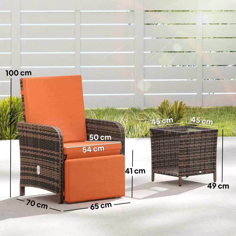 Wyld Haus Haridi 3 Piece Rattan Bistro Set in Mixed Brown with Orange Cushions – 4
