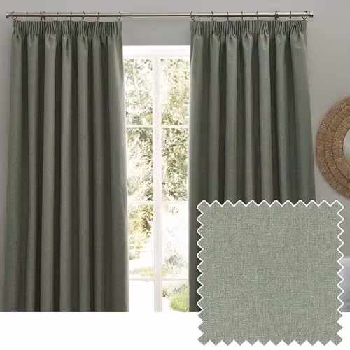 Riva Home Dawn Thermal Blackout Pencil Pleat Curtains, Green, Width: 229 cm, Drop: 137 cm – 1