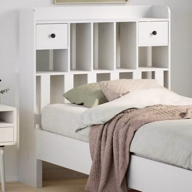 Berkfield Home White Solid Wood Pine Headboard with Storage, Width: 90 cm – 1