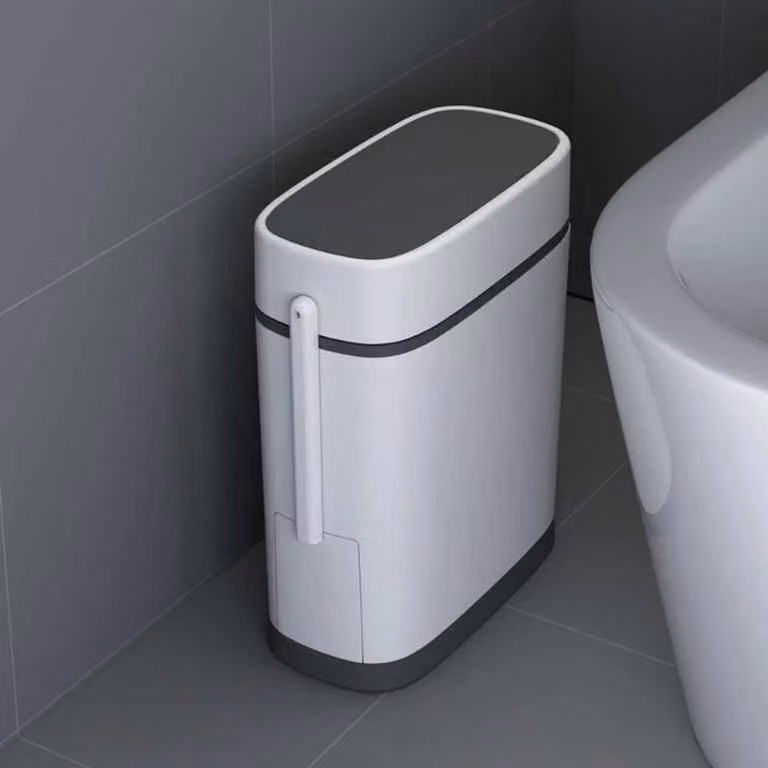 KORVIXA White Plastic Press Lidded Touch Bathroom Waste Bin W: 100 cm, D: 60 cm