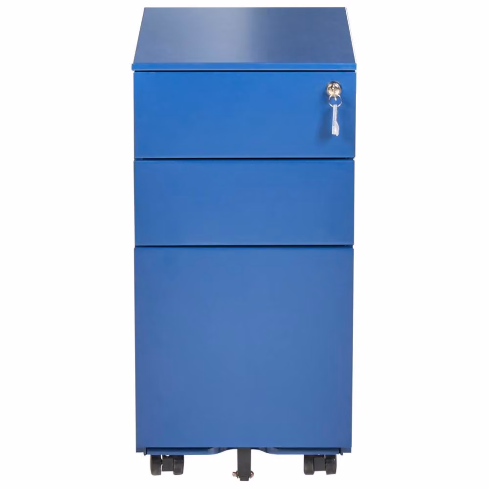 Wyld and Coco Blue Glossy Metal Mobile Lockable Locker with Adjustable Shelves and Castors – 4