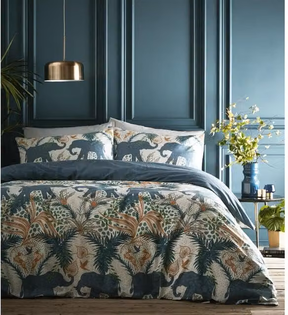 Portfolio Home Ethnic Animal Graphic Duvet Cover Set in Petrol, Purple and Beige, W: 180 cm, H: 200 cm