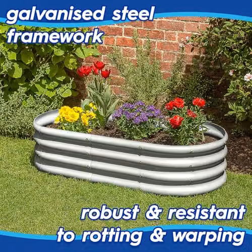 Harbour Housewares Raised Garden Bed in Beige or White, Galvanised Steel Planter, W: 120 cm, D: 60 cm, H: 30 cm – 2
