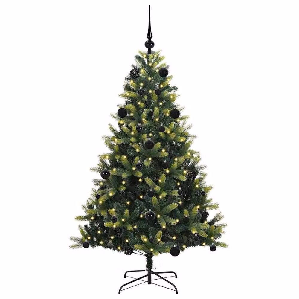 Berkfield Home Artificial Hinged Christmas Tree with 150 LEDs, Green, Height: 150 cm – 3