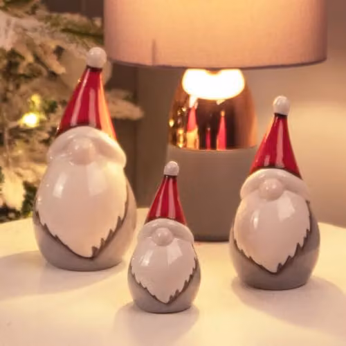 mysmartbuy Set of 3 Ceramic Scandinavian Christmas Gonk Ornaments in White and Multicolour – 2