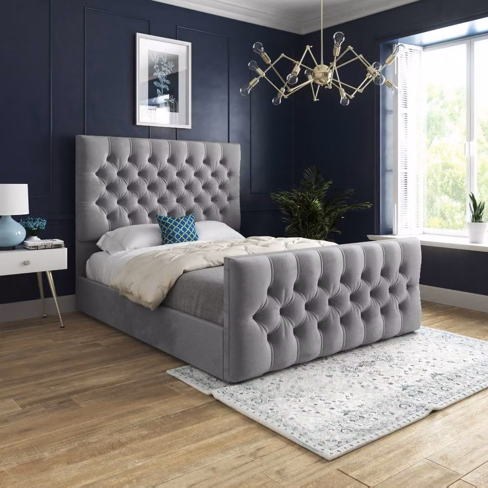 Casani Portmeirion Grey Velvet Chesterfield Upholstered Bed Frame W/D/H: 137 x 120 x 128 cm – 2