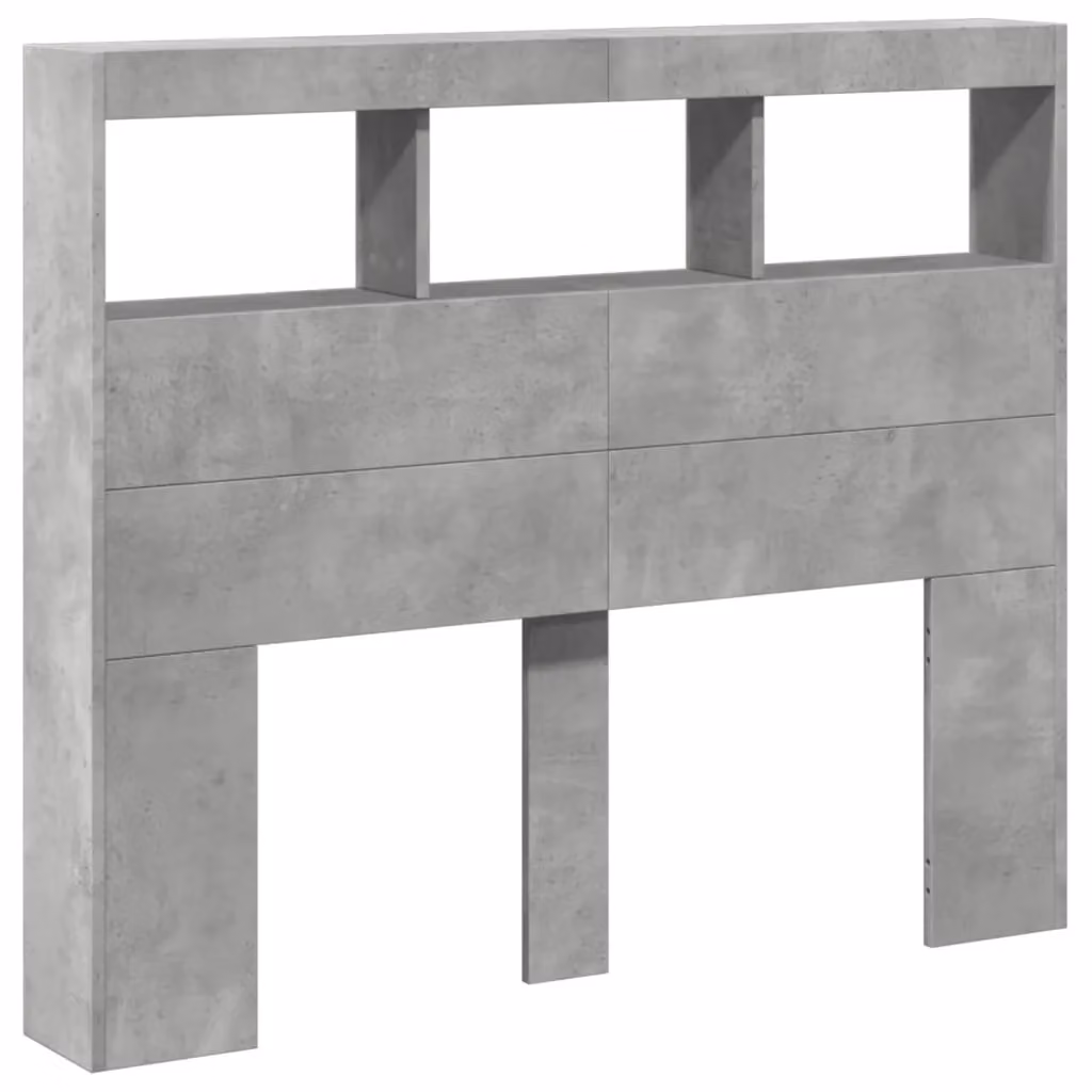 Berkfield Home Modern Wall Mount Headboard Cabinet with LED Lighting and USB Charging Port in Matt Concrete Grey, W/D/H: 120 x 17 x 102 cm – 2