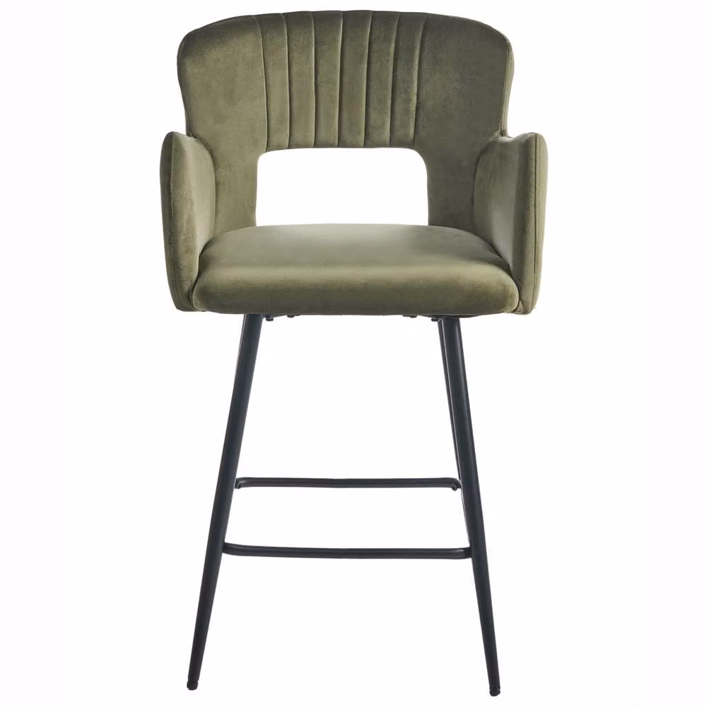 Wyld Haus Velvetia Set of 2 Retro Bar Chairs in Green and Black with Upholstered Frame – 3