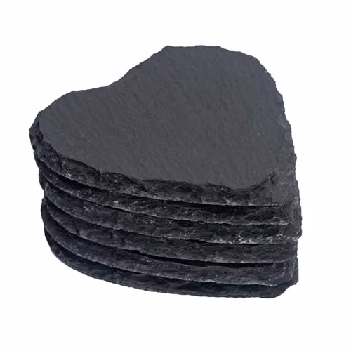 Argon Tableware Heart Shaped Natural Black Slate Coasters, 6 Piece Set, Diameter: 10 cm