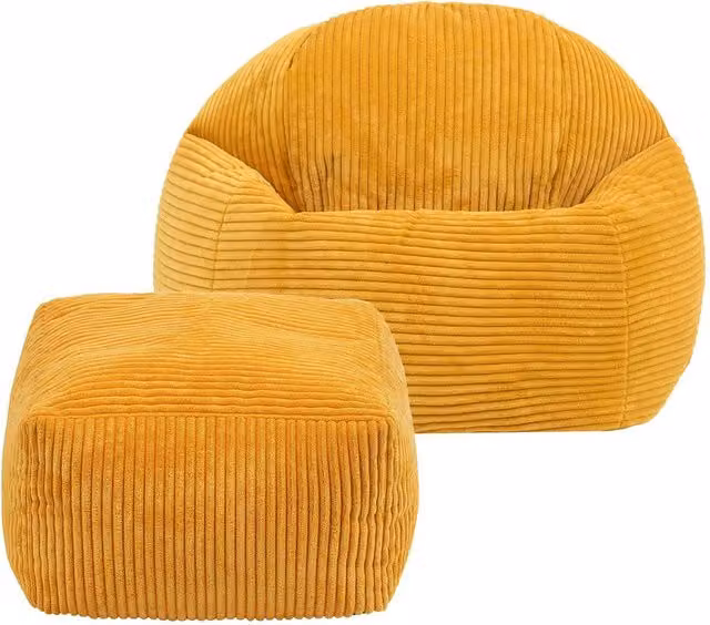 icon Kingston Kids Corduroy Bean Bag and Footstool with Filling, Yellow