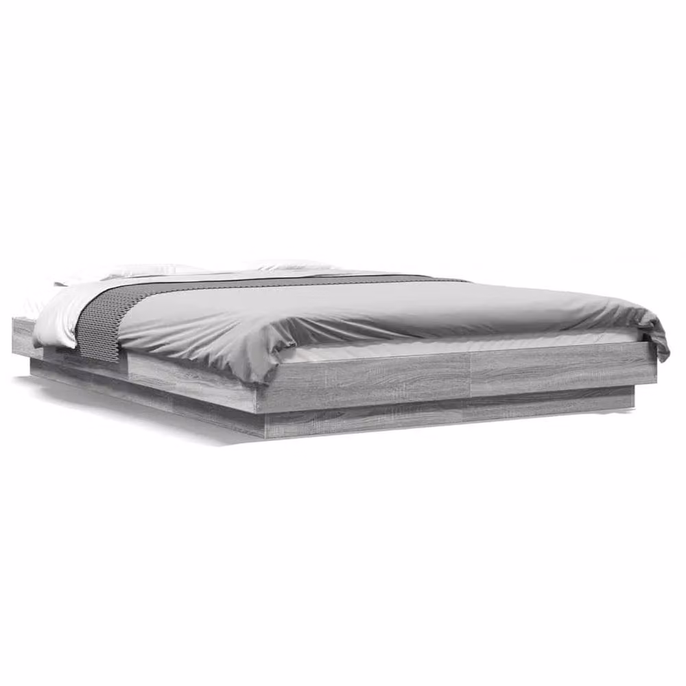 Berkfield Home Durable Small Double Bed Frame with Under-Bed LED Lighting in Grey Sonoma, W/D/H: 120 x 200 cm – 3