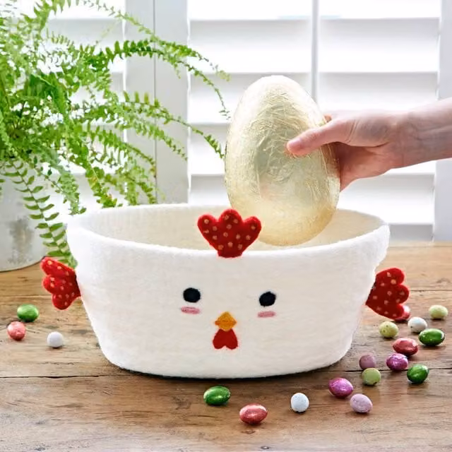 Paper High Felt Chicken Storage Basket with Handles in White