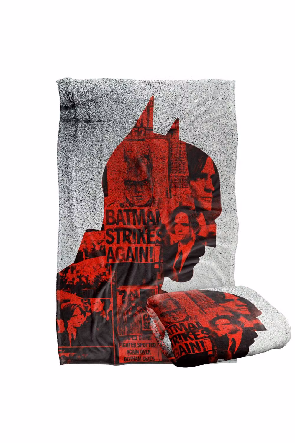 Warner Bros. The Batman (2022) News Clippings Collage Silhouette Silky Touch Polyester Blanket, Multicolour, Large – 2