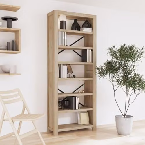 vidaXL 7-Tier Industrial Bookcase in Brown Solid Acacia Wood, W/D/H: 80 x 30 x 200 cm – 1