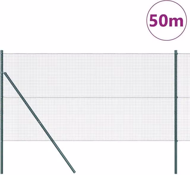 Berkfield Home Green Powder-Coated Steel Welded Wire Fence with 13 Posts, 1.4 x 50 m – 1