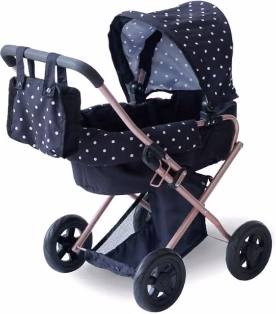 Teamson Kids Classic Convertible Baby Doll Stroller with Bassinet, Black