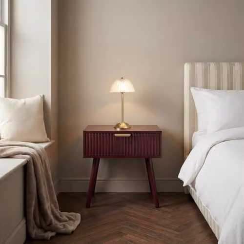 OHS Modern Ribbed Wood Bedside Table with 1 Drawer in Dark Berry, W/D/H: 40 x 30 x 45 cm – 2
