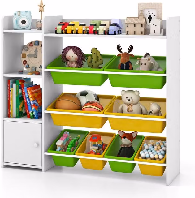 COSTWAY Kids Bookshelf and Toy Storage Organiser in Multicolour and White