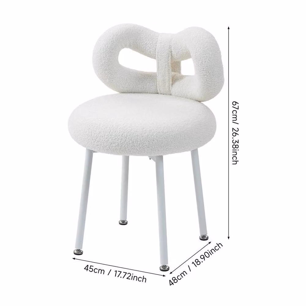 KORVIXA White Bouclé Fabric Vanity Stool – 2
