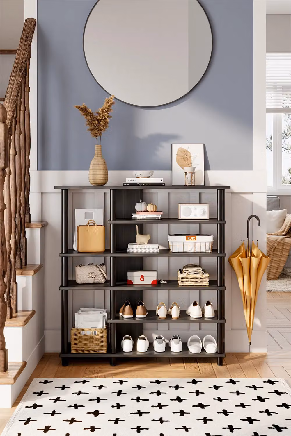 Livingandhome 6-Layer Modern Wood Shoe Rack in Black – 2