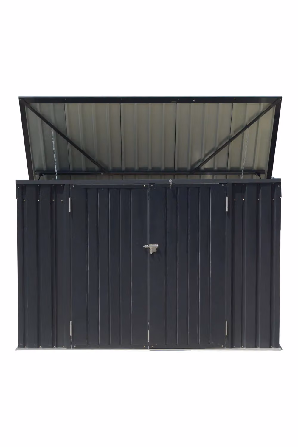 H&O Direct Metal Outdoor Bin Store with Hinged Lid and Lock, Black, H x W x D: 190 x 134 x 113 cm – 3