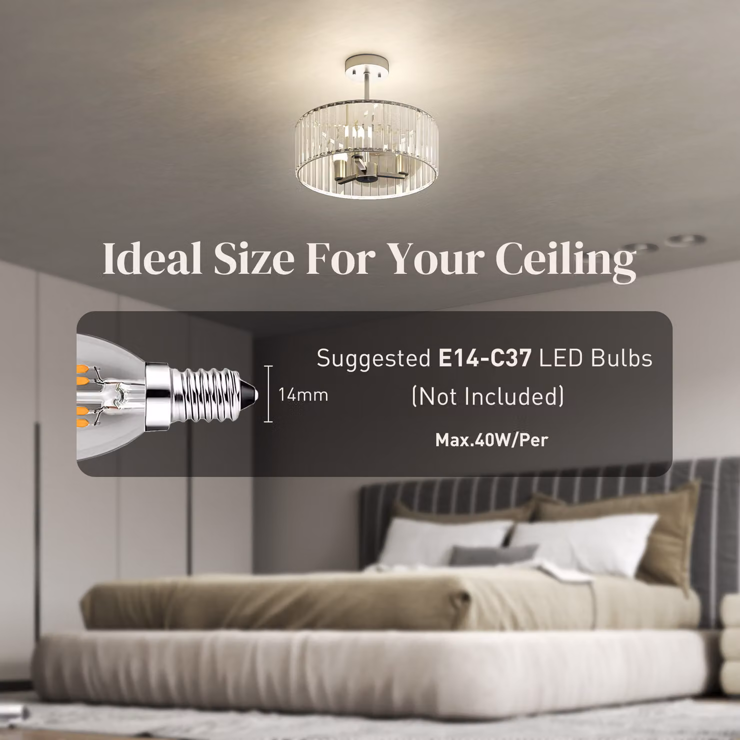 HOMCOM Set of 2 Modern Crystal Ceiling Light Fixtures, Silver Tone Semi Flush Mount Chandelier with 3-Light E14 Base for Living Room, Bedroom and Hallway – 3