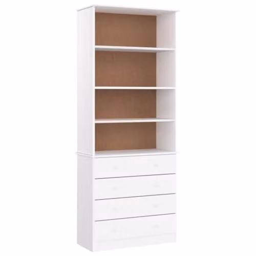 vidaXL ALTA Bookcase with Drawers in White Solid Pine Wood, W/D/H: 77 x 35 x 186.5 cm
